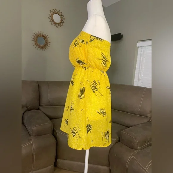 MiMi Chica Yellow & Grey Patterned Strapless Sun Dress S Spring Summern Beach - Picture 4 of 10